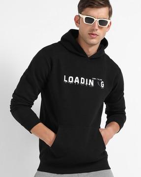 typographic print hooded sweatshirt with kangaroo pockets