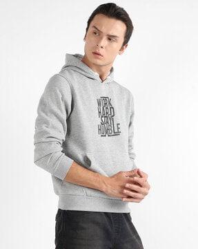 typographic print hooded sweatshirt with kangaroo pockets