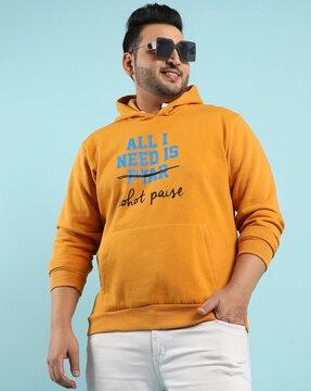 typographic print hooded sweatshirt with kangaroo pockets