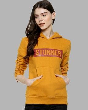 typographic print hooded sweatshirt with kangaroo pockets