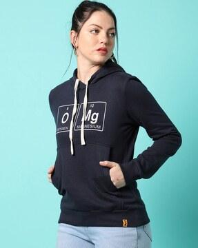 typographic print hooded sweatshirt with kangaroo pockets