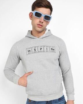 typographic print hooded sweatshirt with ribbed hem