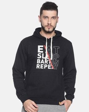 typographic print hooded sweatshirt with ribbed hems