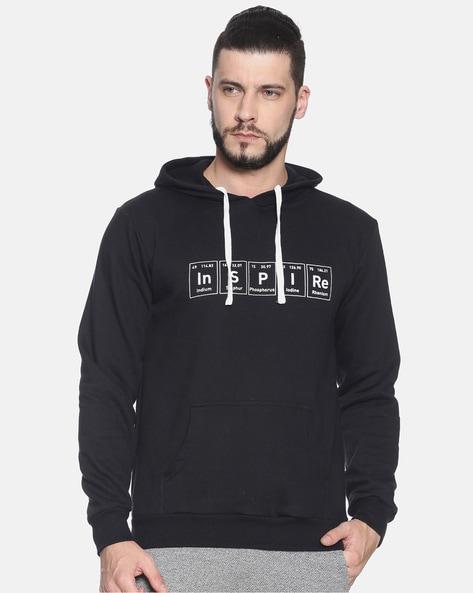 typographic print hooded sweatshirt with ribbed hems