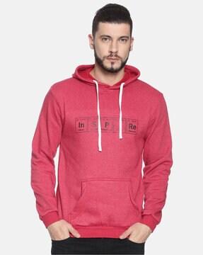 typographic print hooded sweatshirt with ribbed hems