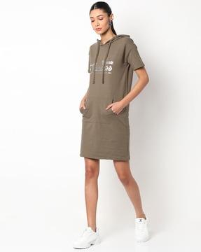 typographic print hooded t-shirt dress