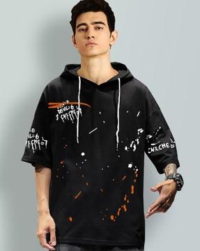 typographic print hooded t-shirt