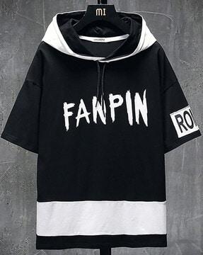 typographic print hooded t-shirt