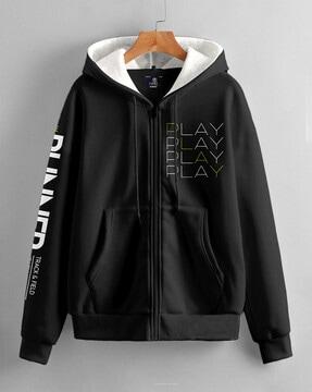 typographic print hoodie sweatshirt with drawstring