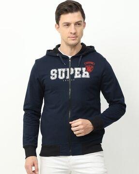 typographic print hoodie with drawstring