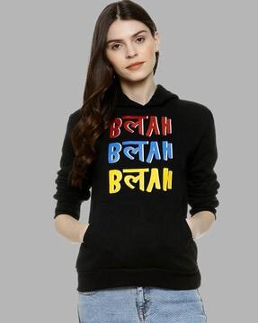 typographic print hoodie with drawstring