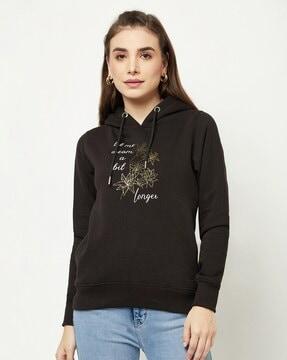 typographic print hoodie with drawstring