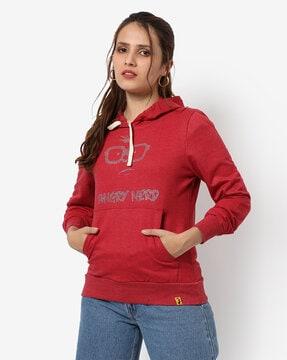 typographic print hoodie with drawstring