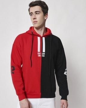 typographic print hoodie with drawstrings