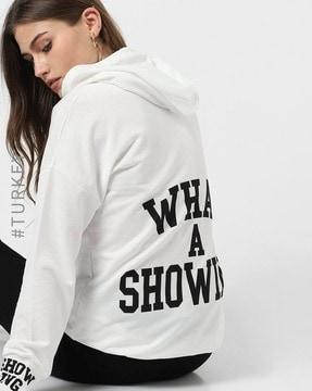 typographic print hoodie with drop shoulder sleeves