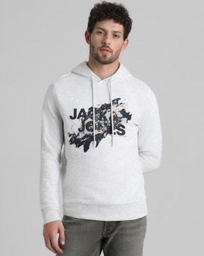 typographic print hoodie with elasticated hem