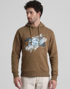 typographic print hoodie with elasticated hem