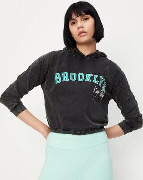 typographic print hoodie with elasticated waist