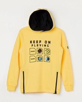 typographic print hoodie with full sleeves