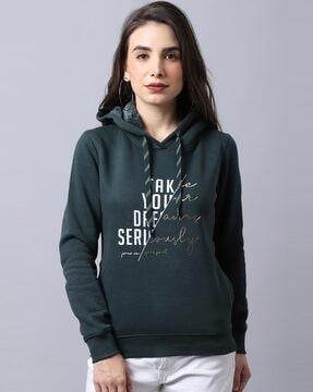 typographic print hoodie with insert pocket