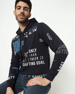 typographic print hoodie with insert pockets