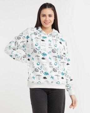 typographic print hoodie with insert pockets