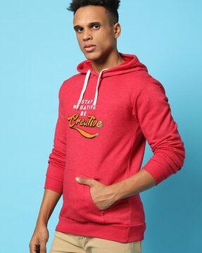 typographic print hoodie with kangaroo pocket 