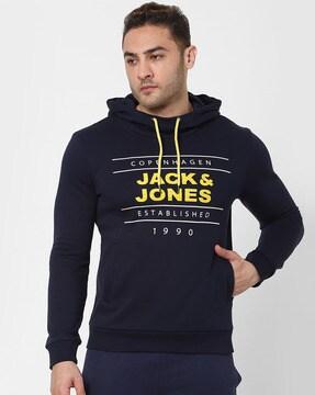 typographic print hoodie with kangaroo pocket