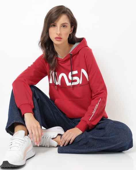 typographic print hoodie with kangaroo pocket