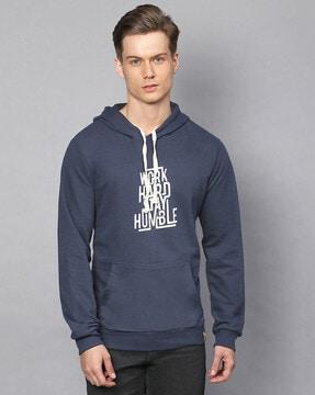 typographic print hoodie with kangaroo pocket