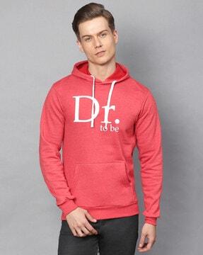 typographic print hoodie with kangaroo pocket