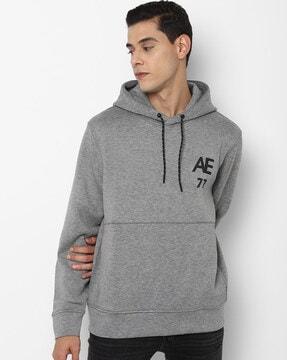 typographic print hoodie with kangaroo pocket