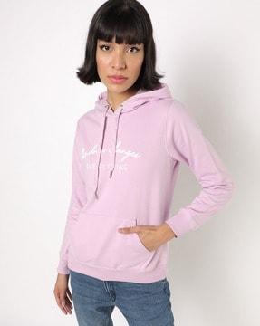 typographic print hoodie with kangaroo pocket