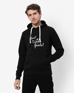 typographic print hoodie with kangaroo pocket