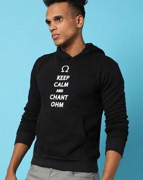 typographic print hoodie with kangaroo pocket