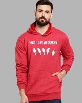 typographic print hoodie with kangaroo pocket