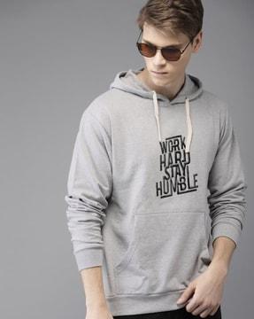 typographic print hoodie with kangaroo pocket