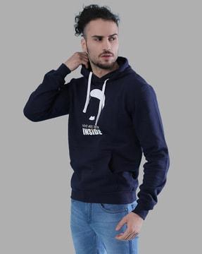 typographic print hoodie with kangaroo pocket