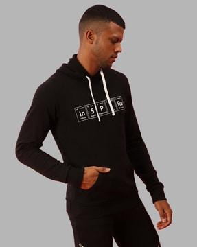 typographic print hoodie with kangaroo pocket