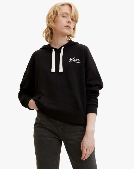 typographic print hoodie with kangaroo pocket