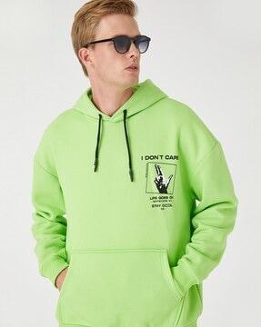 typographic print hoodie with kangaroo pocket