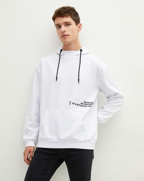 typographic print hoodie with kangaroo pocket