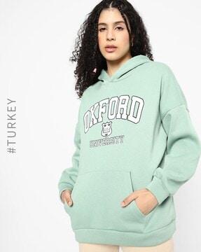 typographic print hoodie with kangaroo pocket