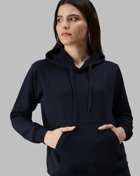 typographic print hoodie with kangaroo pocket