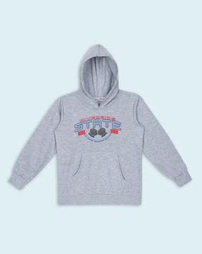 typographic print hoodie with kangaroo pocket