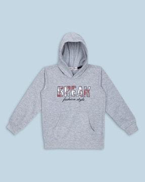 typographic print hoodie with kangaroo pocket