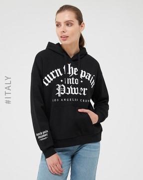 typographic print hoodie with kangaroo pocket