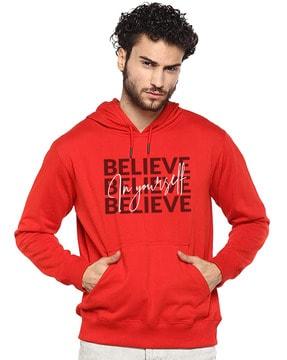 typographic print hoodie with kangaroo pocket