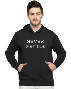 typographic print hoodie with kangaroo pocket