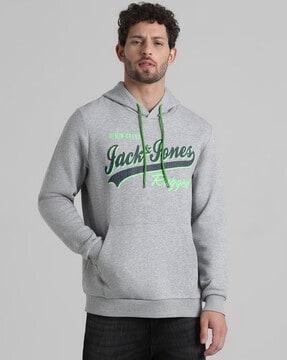 typographic print hoodie with kangaroo pocket